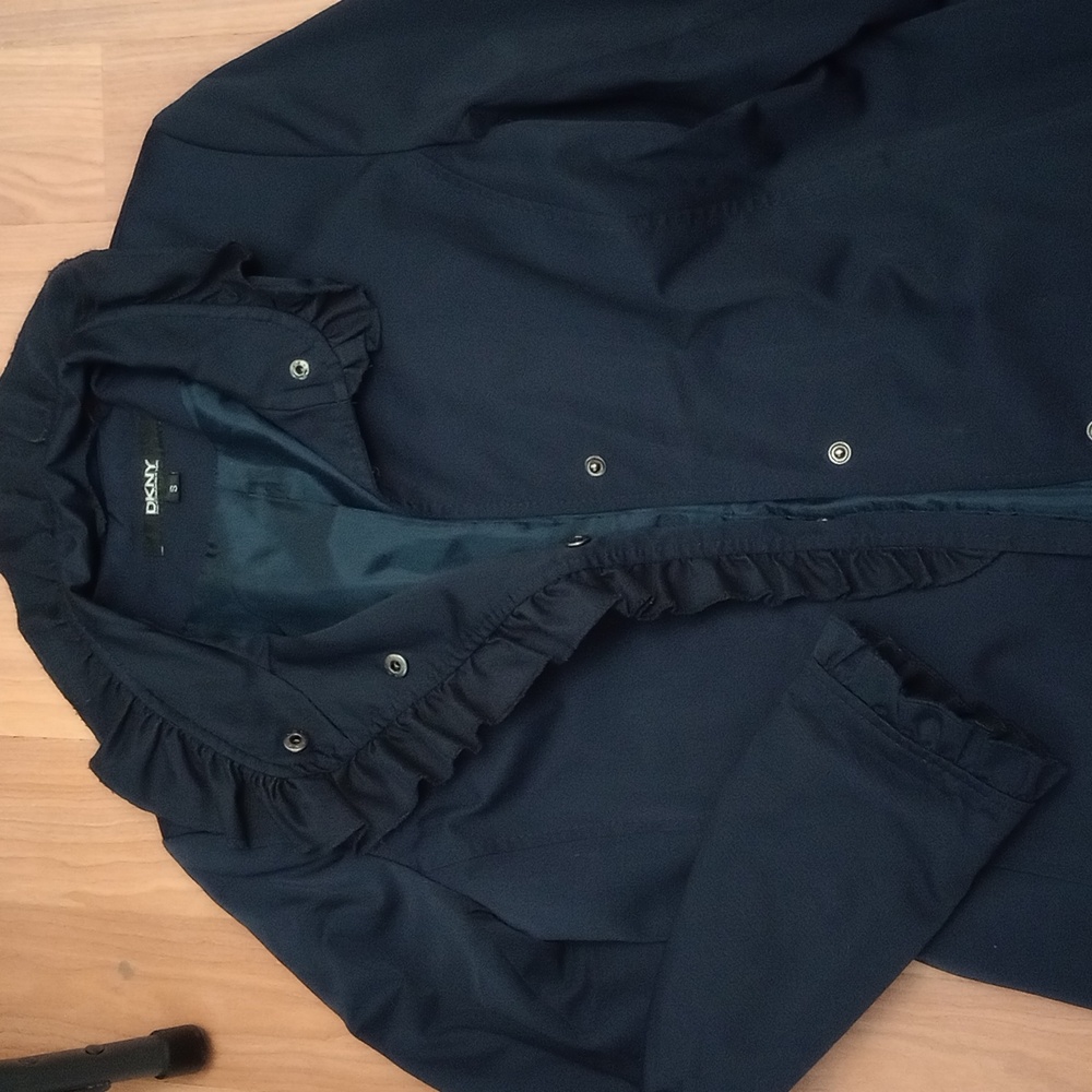 Navy ruffle collar trench coat